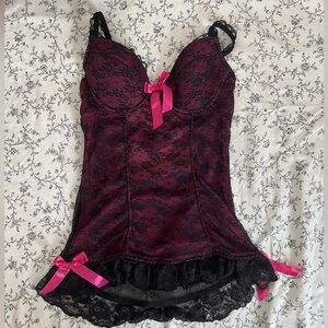 Rampage cute black and pink lace intimate wear with pink bows